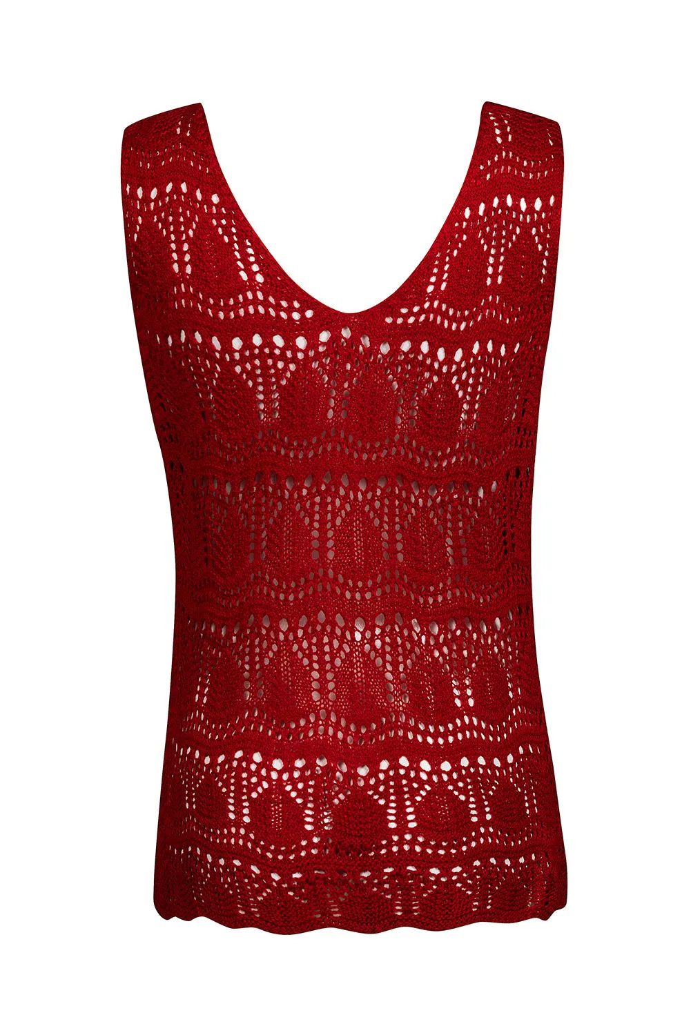 Womens V Neck Crochet Sleeveless Shirts Sweater Vest