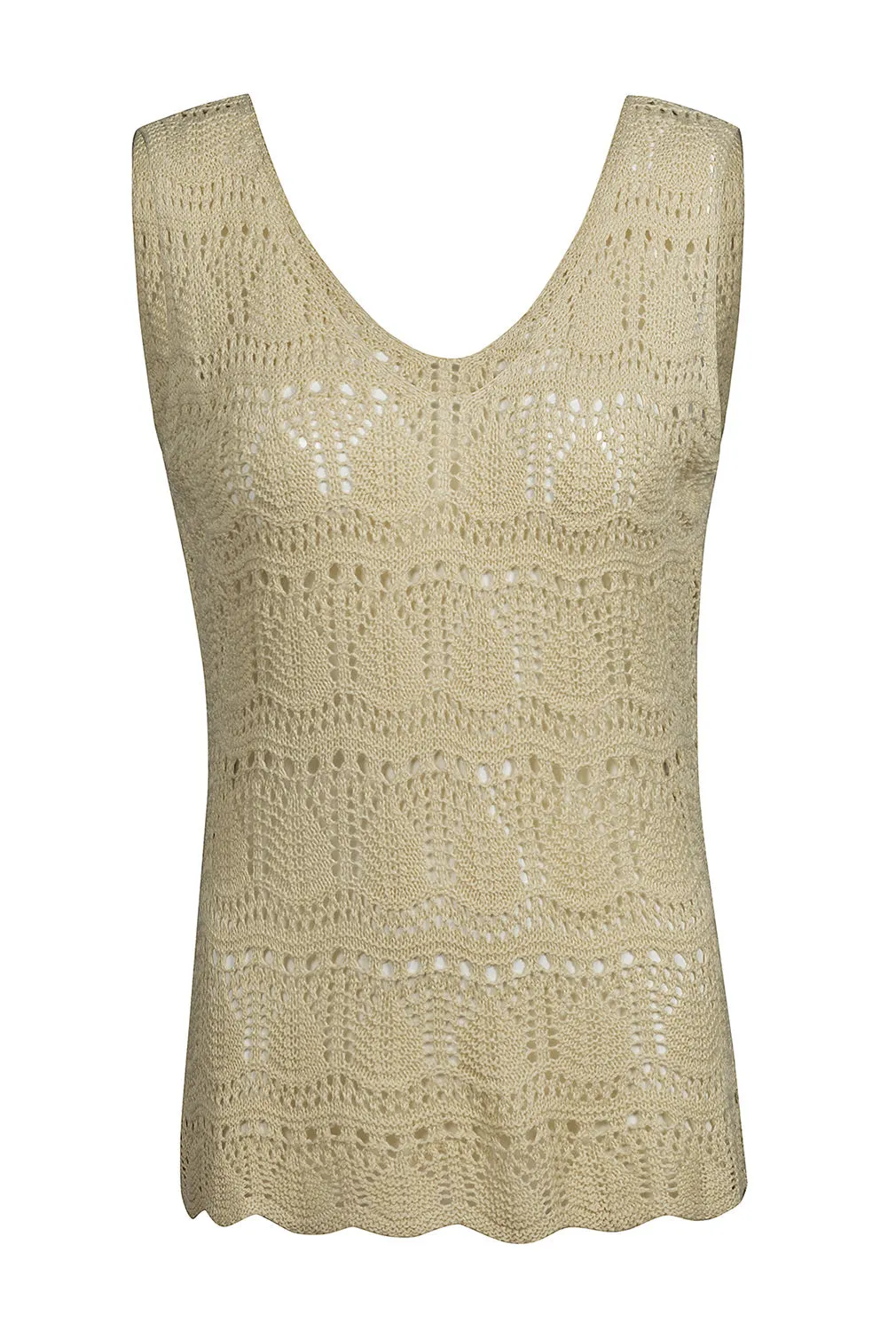 Womens V Neck Crochet Sleeveless Shirts Sweater Vest