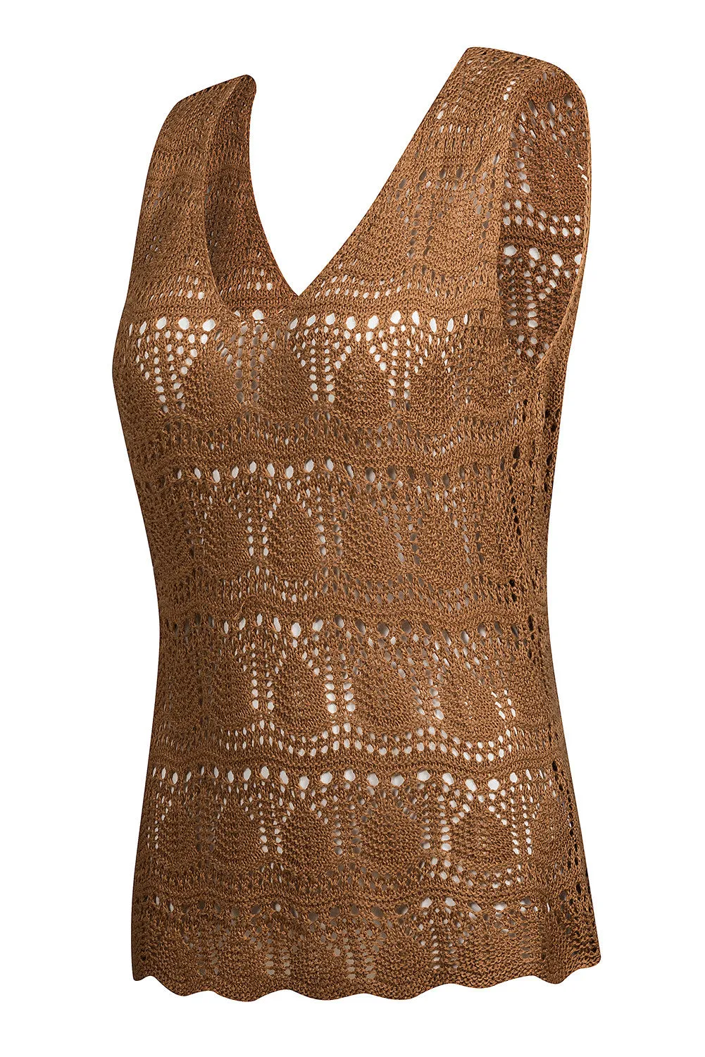 Womens V Neck Crochet Sleeveless Shirts Sweater Vest