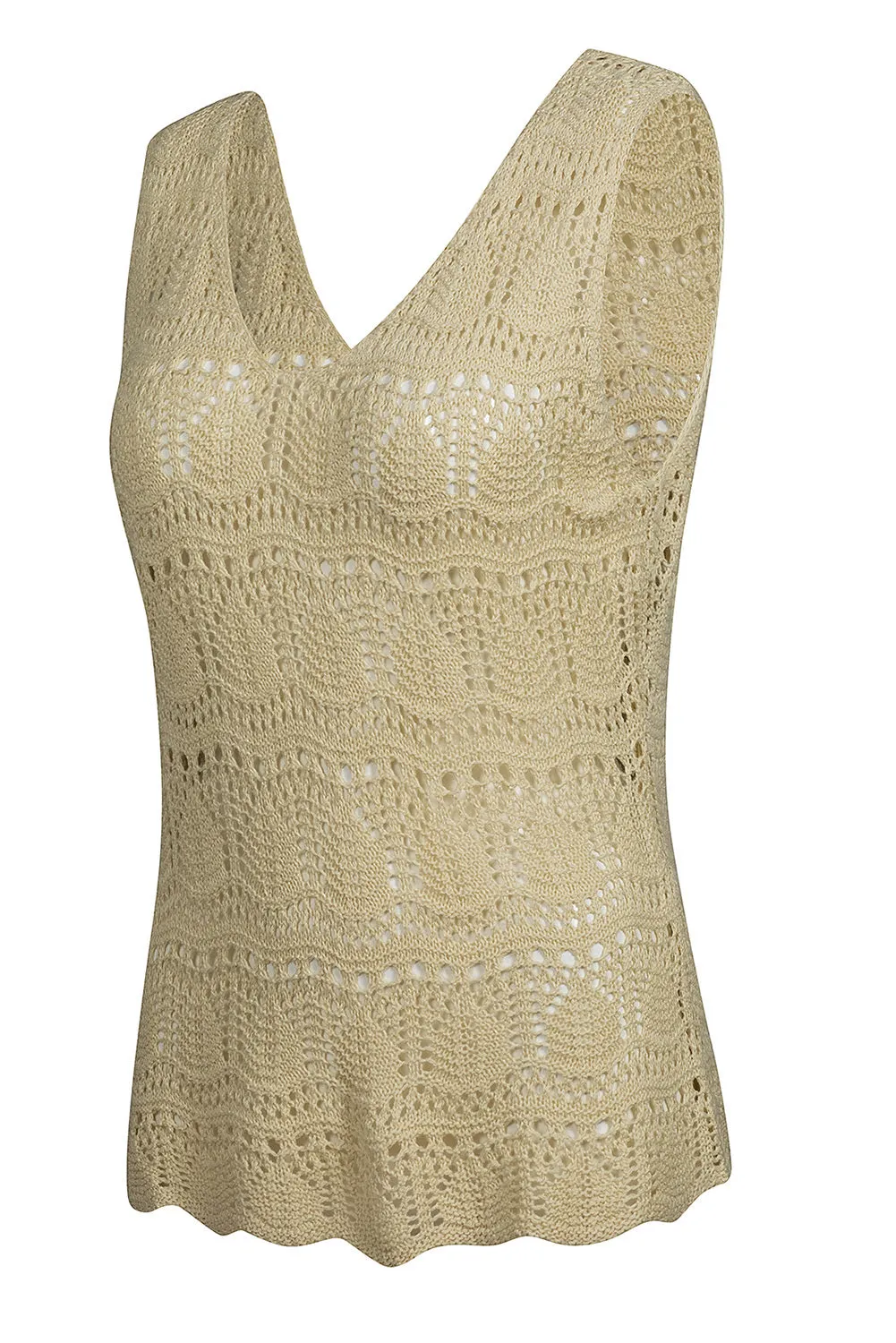 Womens V Neck Crochet Sleeveless Shirts Sweater Vest