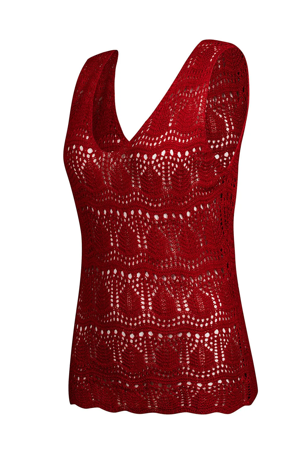 Womens V Neck Crochet Sleeveless Shirts Sweater Vest