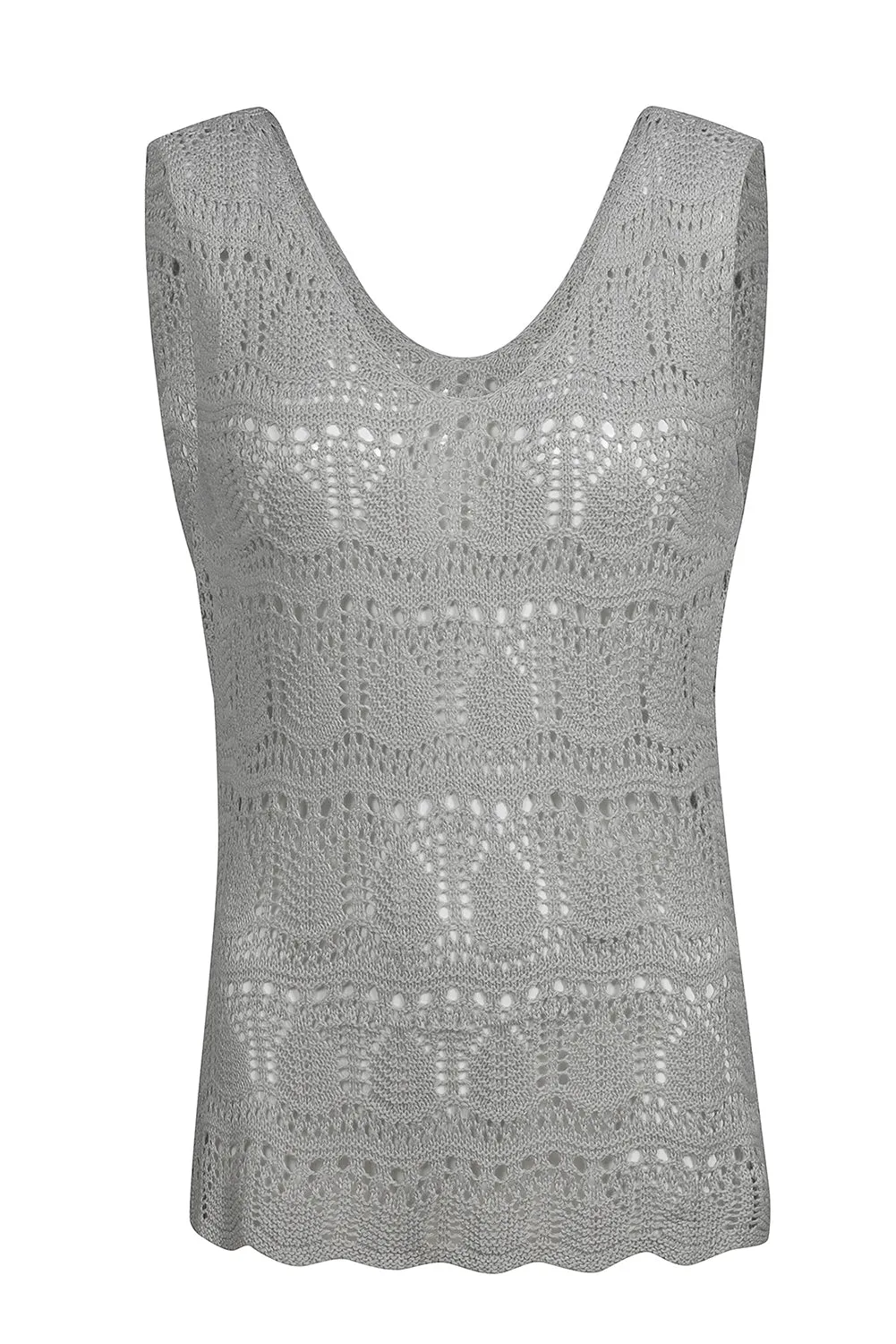 Womens V Neck Crochet Sleeveless Shirts Sweater Vest