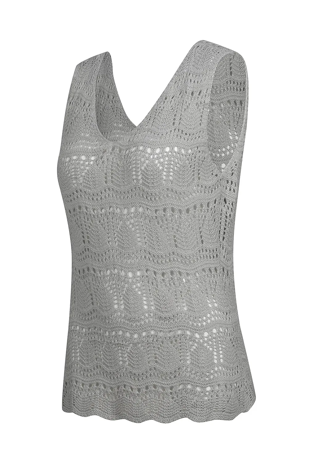 Womens V Neck Crochet Sleeveless Shirts Sweater Vest