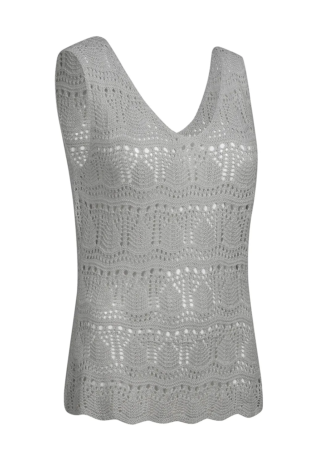 Womens V Neck Crochet Sleeveless Shirts Sweater Vest