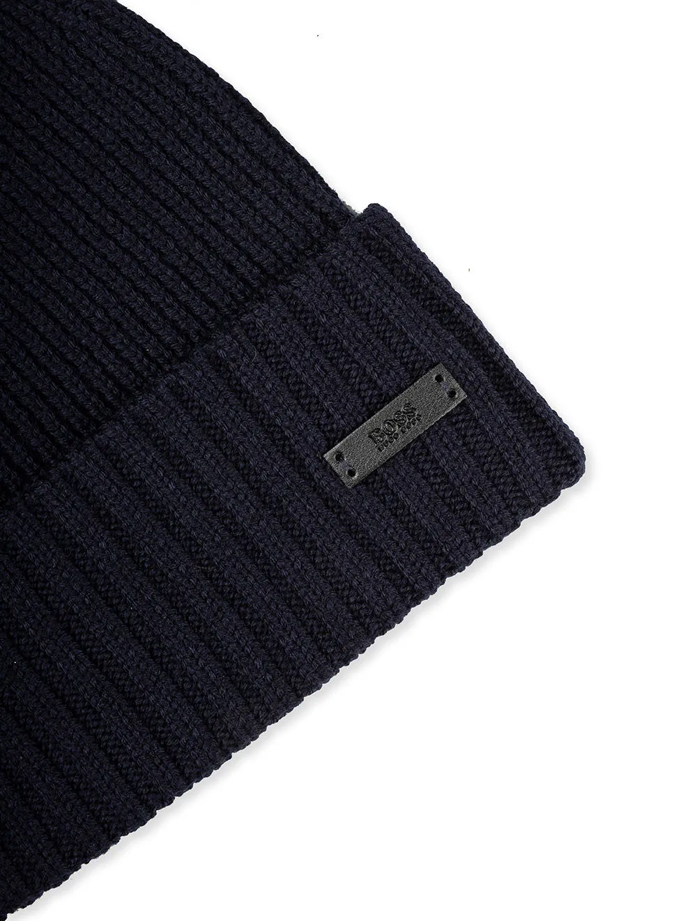 Wool Beanie with Logo Label Navy