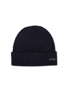 Wool Beanie with Logo Label Navy