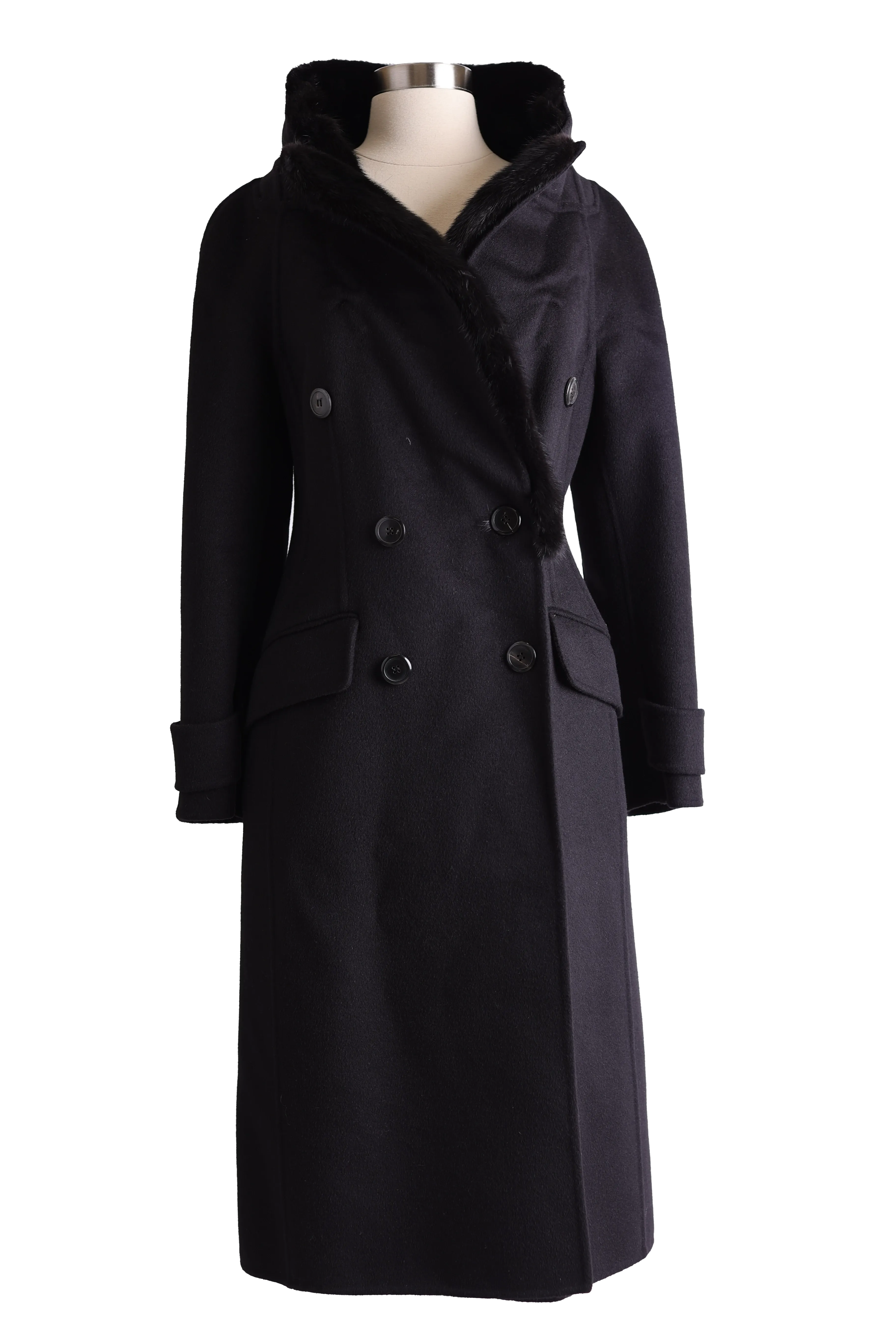 Wool Dress Coat W/ Mink Collar