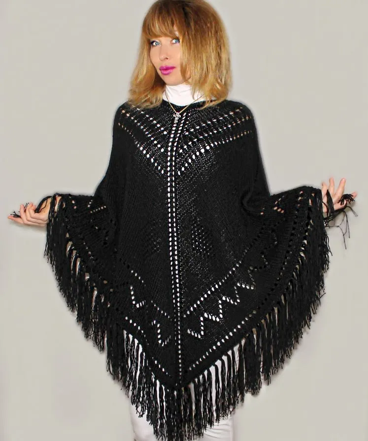 Wool Poncho with Fringe, Bohemian tunic