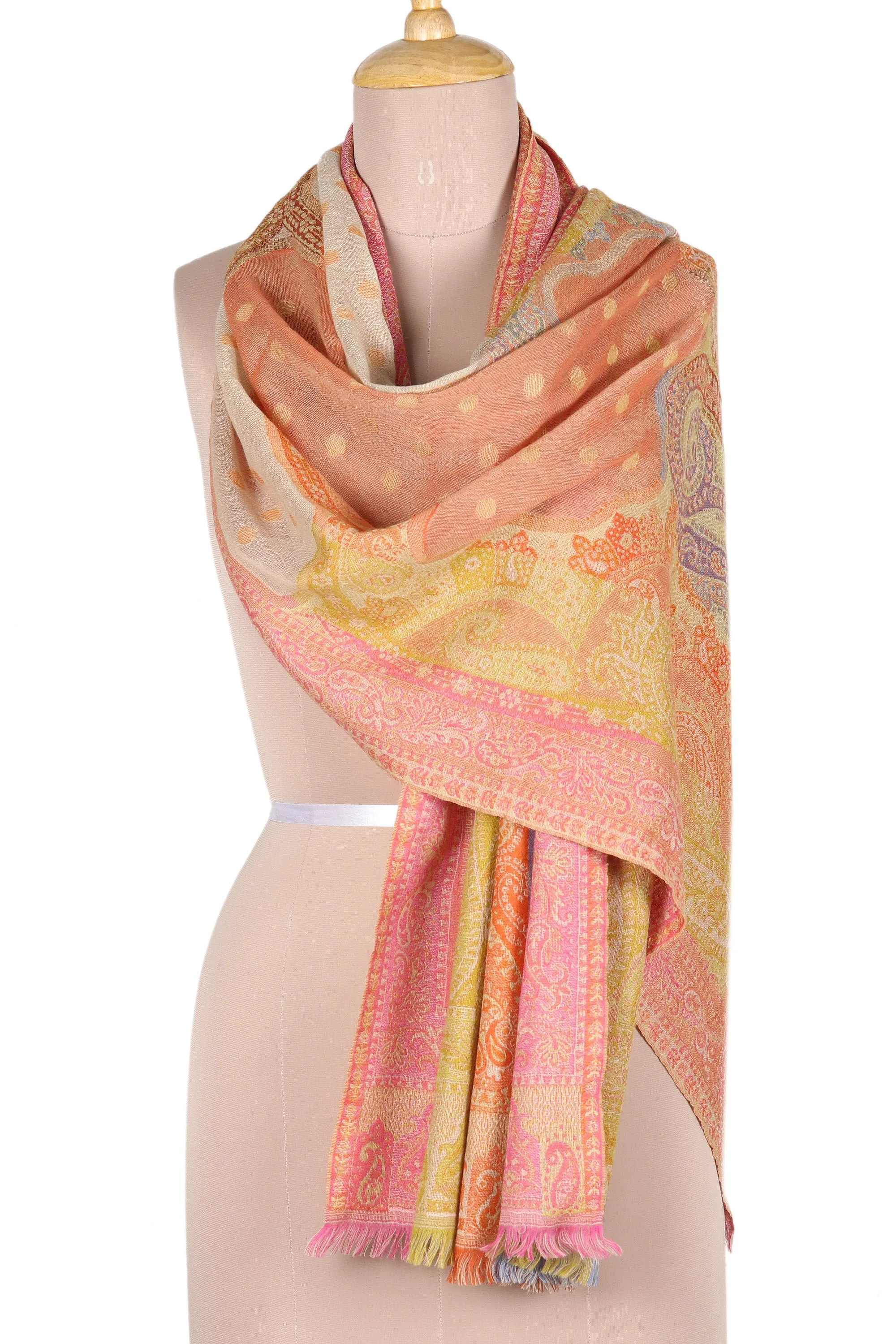 Wool Shawl with Paisley Pattern Woven in India - Garden of Paisley