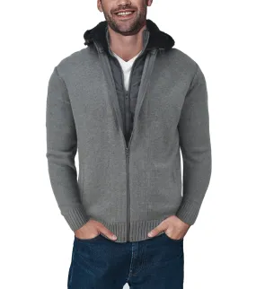 X RAY Men's Knitted Full Zip Cardigan Sweater Jacket With Fluffy Fleece Lined Hood