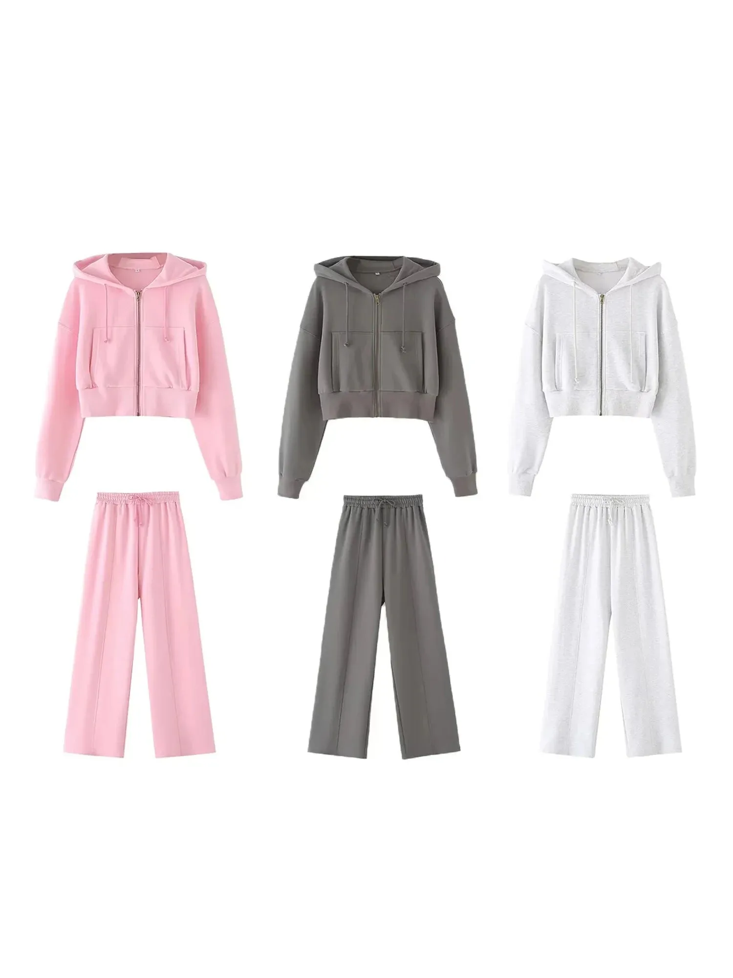 XNWMNZ New Women Solid Hoodie Pant Set Long Sleeve Hooded Coat Jacket   Tube Top   Elastic Waist Trousers Casual Sport Suits