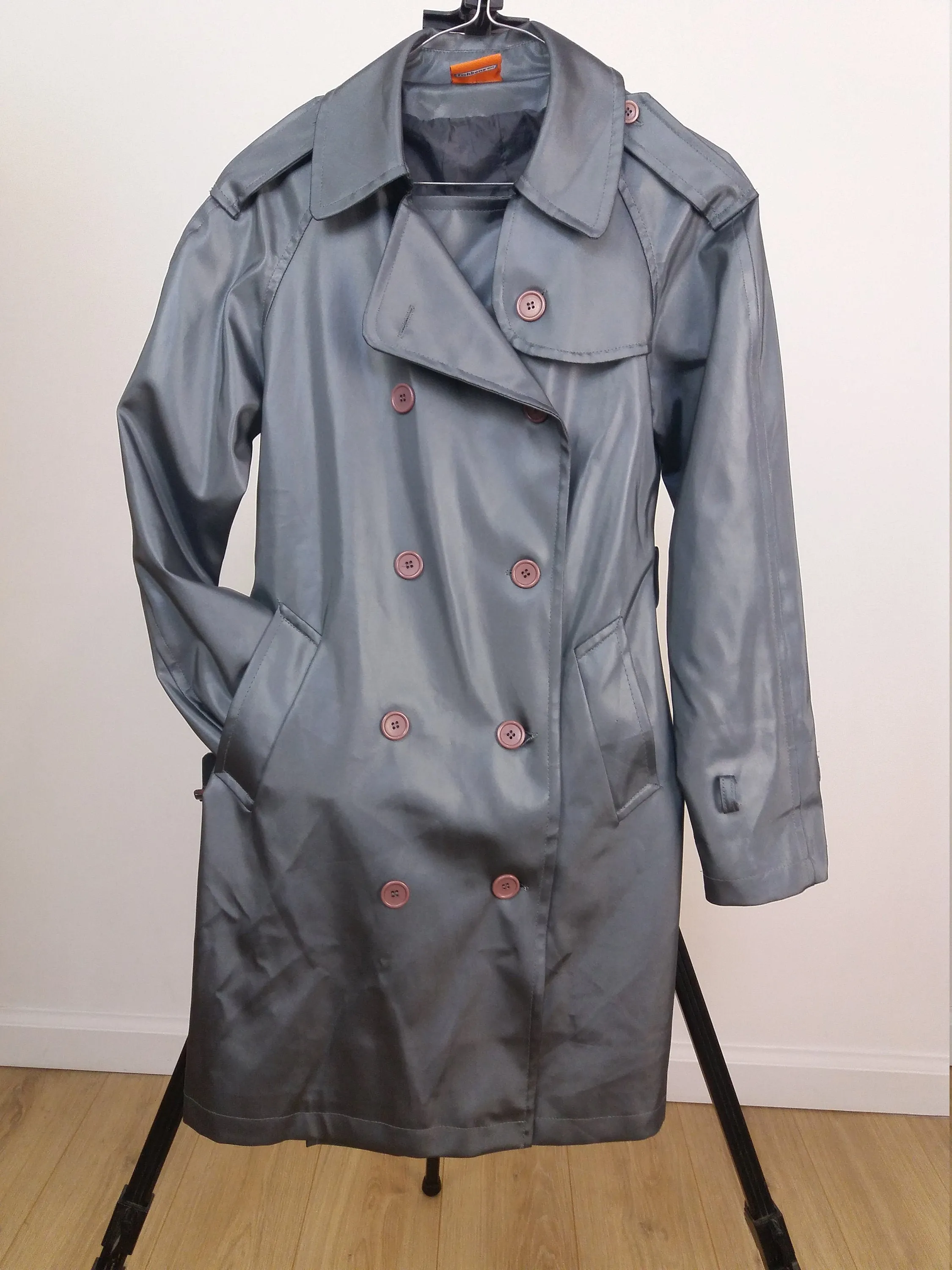 Y2K Shiny Trench-coat PVC in Liquid Grey - size XS-S