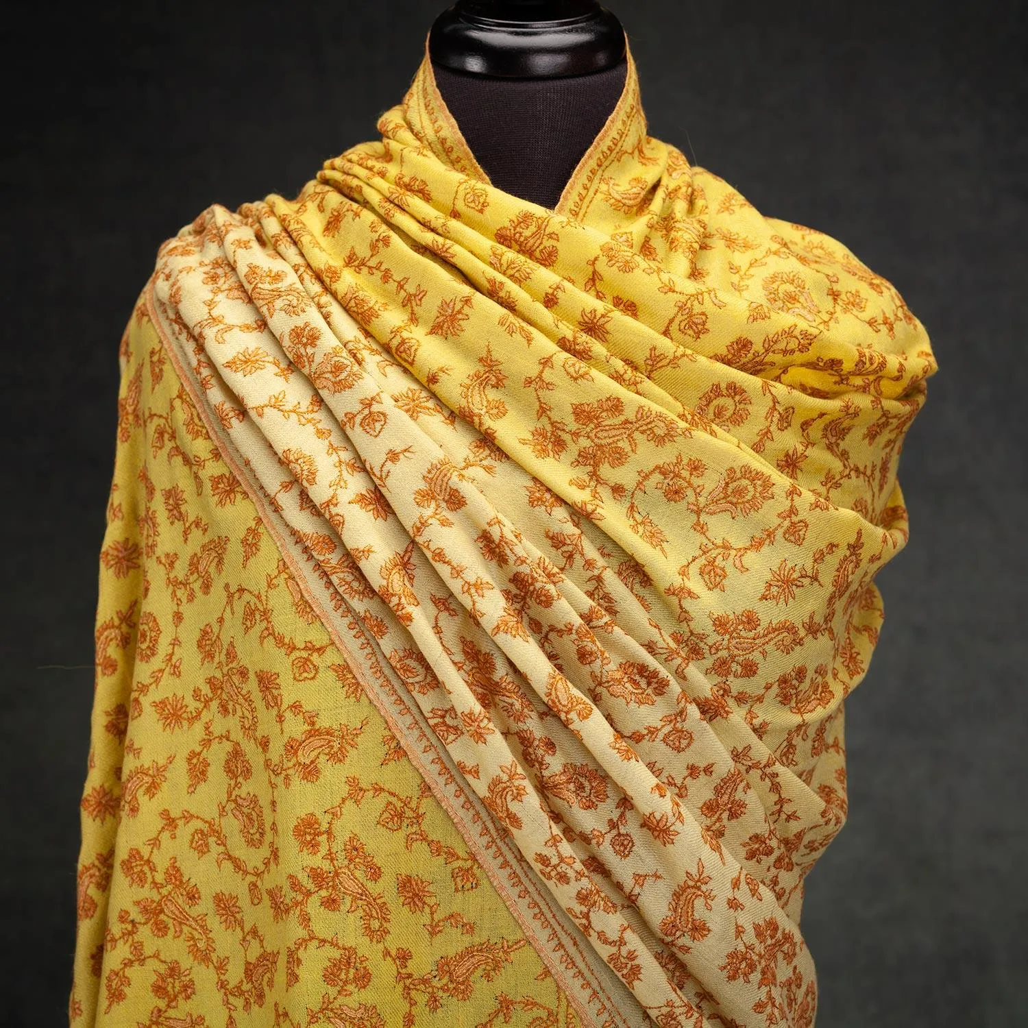 Yellow Ombre Hand Embroidered Cashmere Pashmina